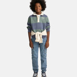 Silbon - FW263021103130 - Sudadera 100% algodón de rayas verdes y azules con cuello polo - Niño