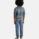 Silbon - FW263021103130 - Sudadera 100% algodón de rayas verdes y azules con cuello polo - Niño