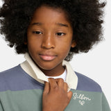 Silbon - FW263021103130 - Sudadera 100% algodón de rayas verdes y azules con cuello polo - Niño