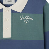 Silbon - FW263021103130 - Sudadera 100% algodón de rayas verdes y azules con cuello polo - Niño