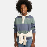 Silbon - FW263021103130 - Sudadera 100% algodón de rayas verdes y azules con cuello polo - Niño