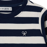 Silbon - FW264071118350 - Sudadera 100% algodón de rayas azul marino y crudo con acabados de canalé - Niña
