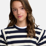 Silbon - FW264071118350 - Sudadera 100% algodón de rayas azul marino y crudo con acabados de canalé - Niña