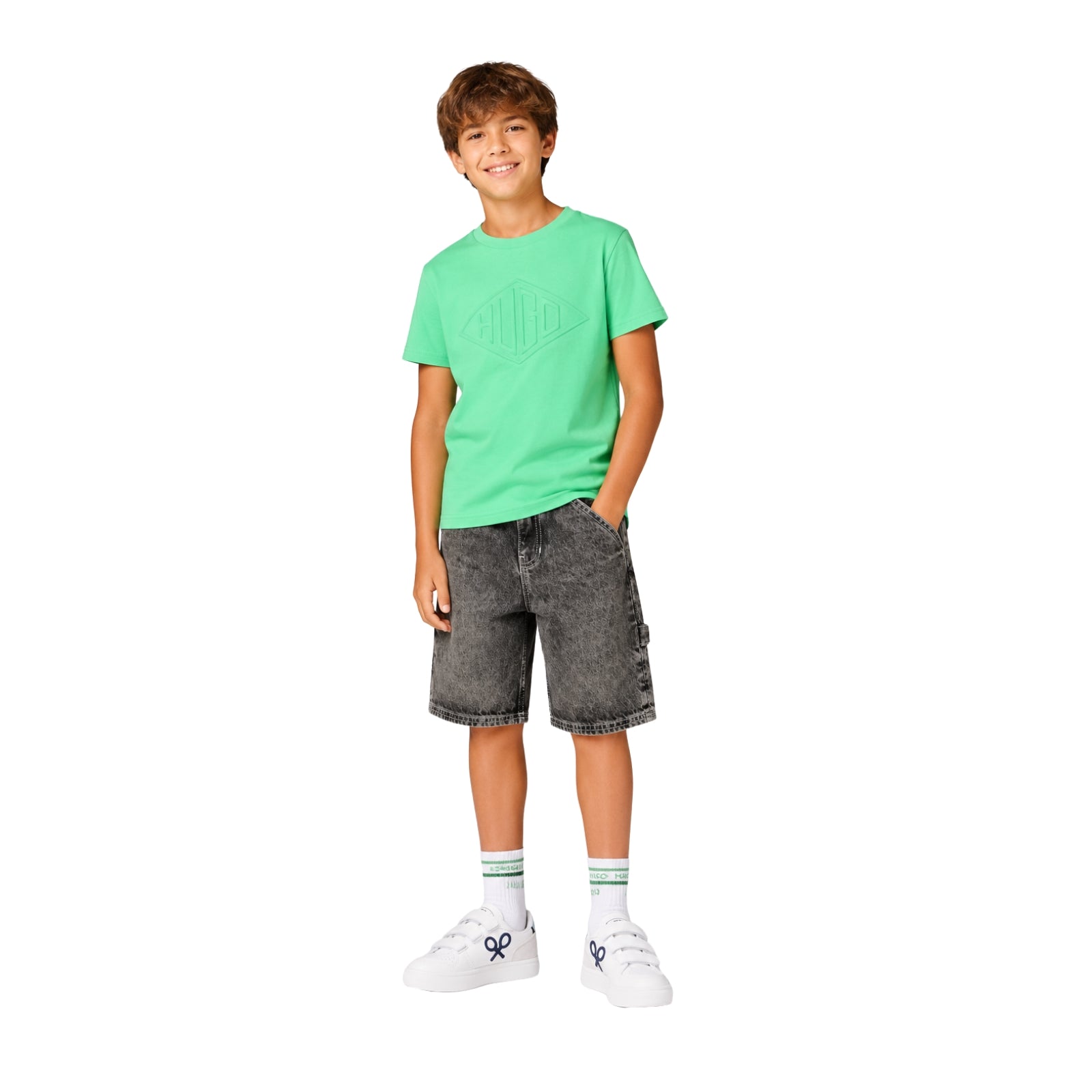 Camiseta algodón verde niño Hugo | Konestilochic