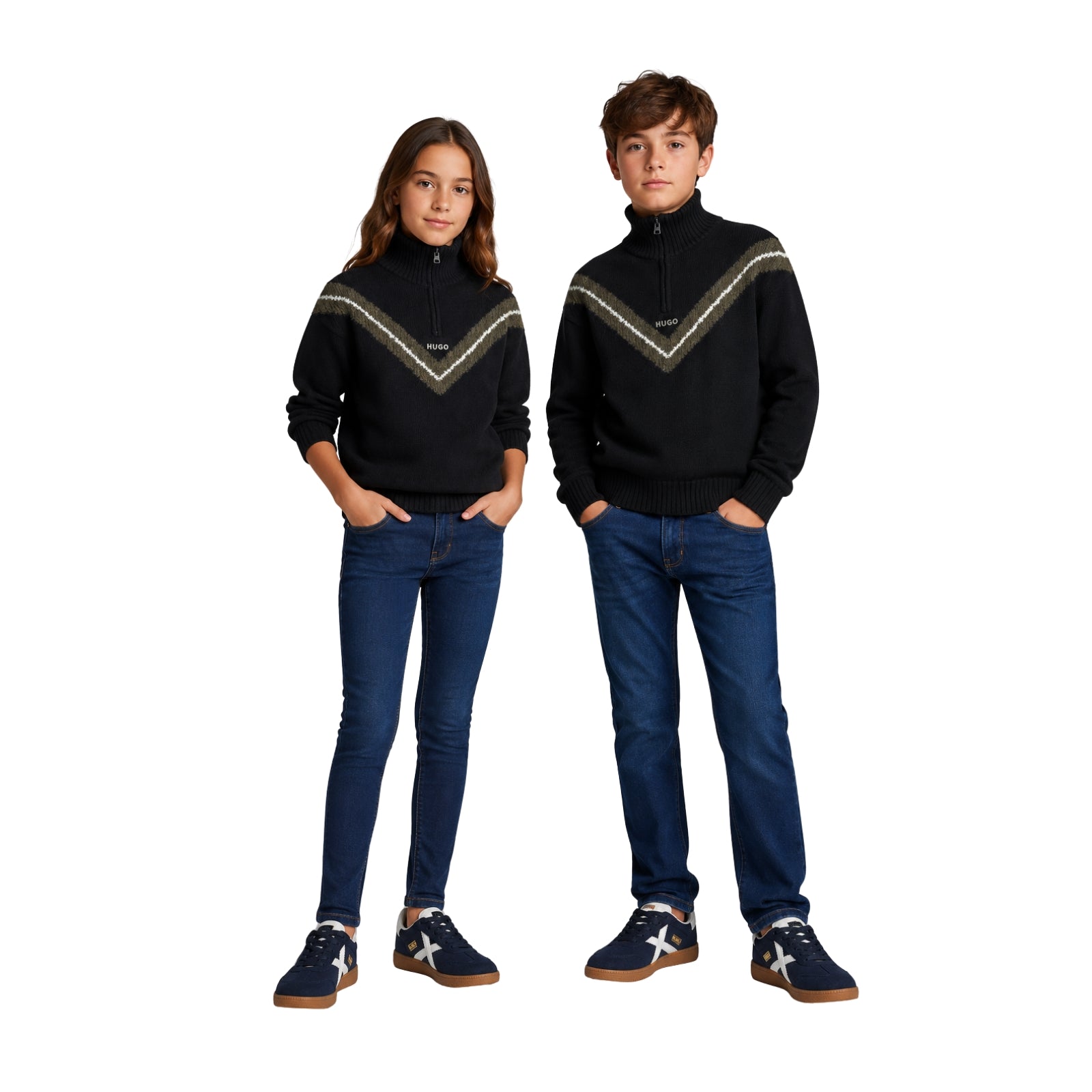 Jersey negro HUGO para niños con cuello alto y cremallera Konestilochic