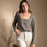 System Action - I24CA906_40 - Camisa de cuadros vichy de manga larga y escote cuadrado - Mujer