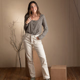 System Action - I24CA906_40 - Camisa de cuadros vichy de manga larga y escote cuadrado - Mujer