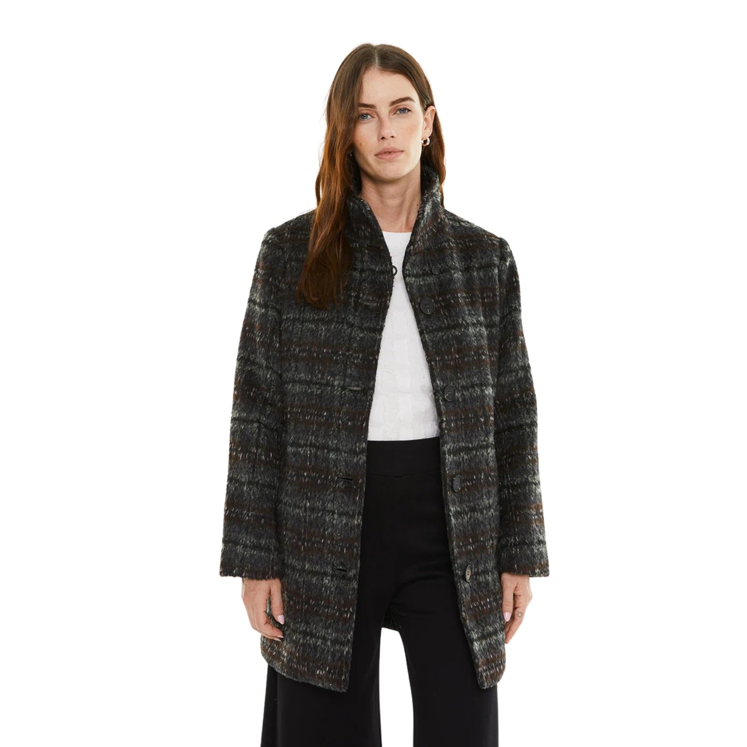 Abrigo de cuadros oscuro para mujer - System Action | Konestilochic