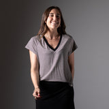 System Action - I25CT703_40 – Camiseta de rayas con cuello pico y manga ranglán - Mujer