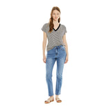 System Action - I25CT703_40 – Camiseta de rayas con cuello pico y manga ranglán - Mujer
