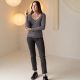 System Action - I25CT914_40 – Camiseta de manga larga de rayas con escote a contraste - Mujer