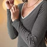 System Action - I25CT914_40 – Camiseta de manga larga de rayas con escote a contraste - Mujer
