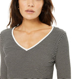 System Action - I25CT914_40 – Camiseta de manga larga de rayas con escote a contraste - Mujer