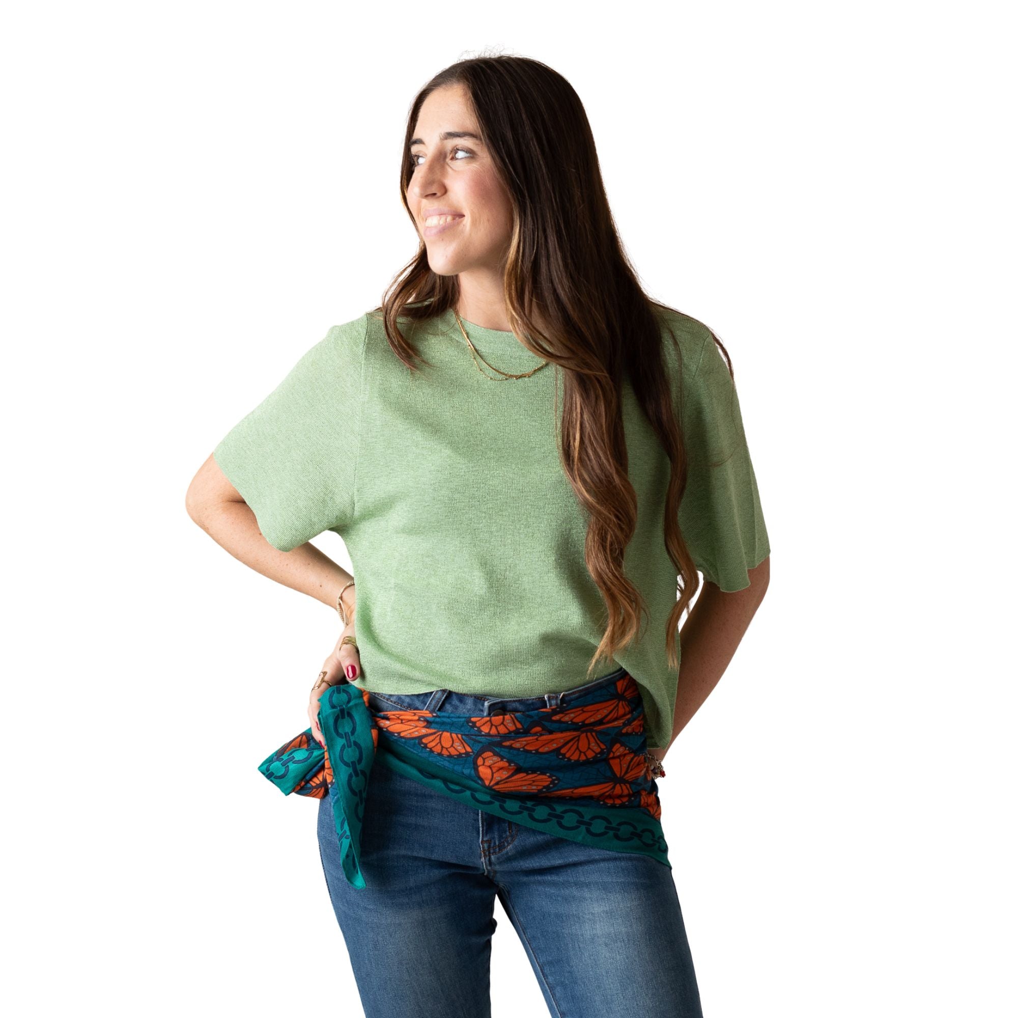 Jersey verde lurex mujer *System Action* manga 3/4 | Konestilochic