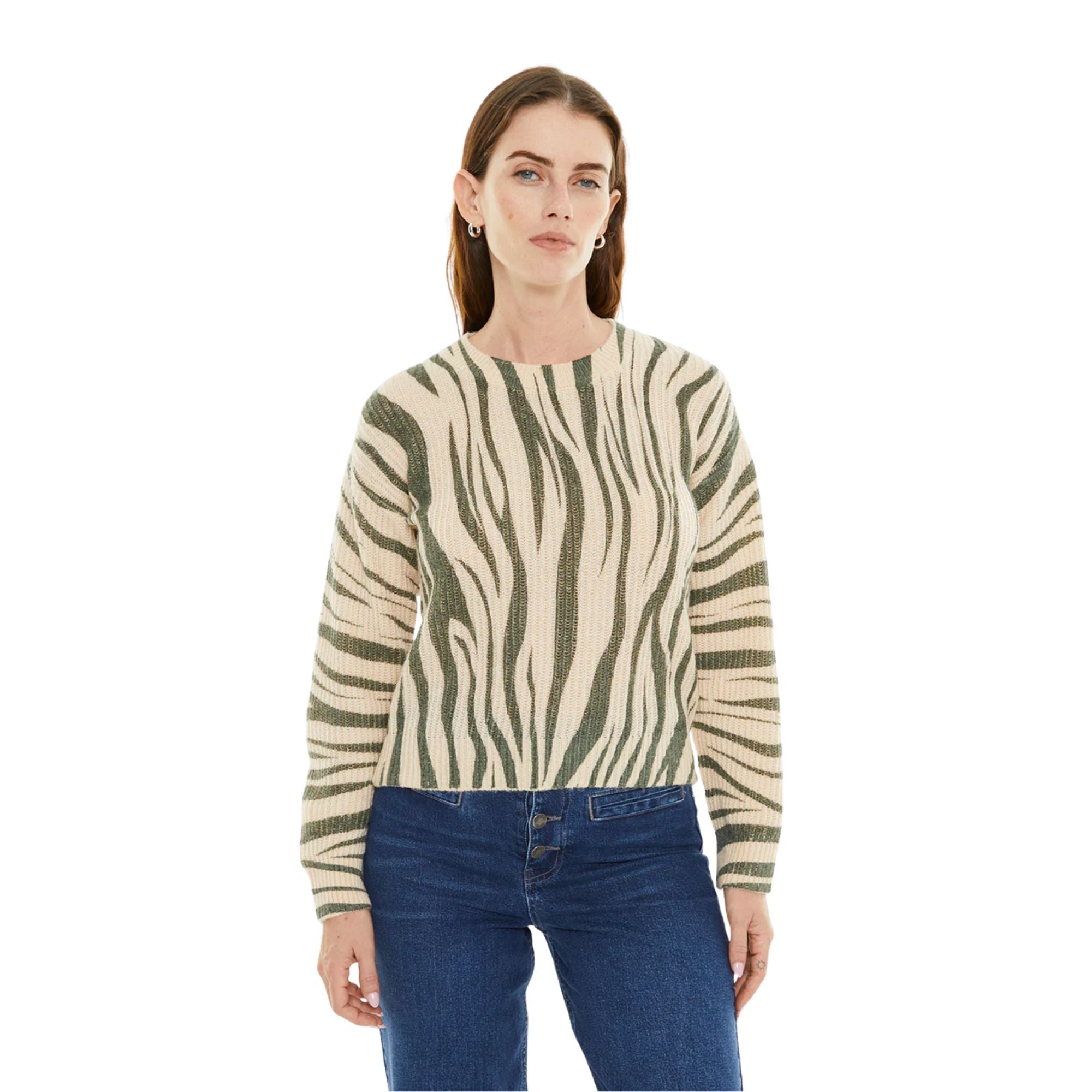 Jersey beige y verde animal print de System Action mujer Konestilochic