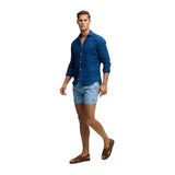 Superdry - M3010267A-J1G – Bañador azul de 38 cm. con logo bordado y cintura elástica ajustable - Hombre