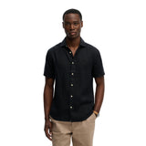 Superdry – Riviera M4011104A-98T – Camisa azul 100% lino de manga corta con logo bordado - Hombre