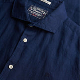 Superdry – Riviera M4011104A-98T – Camisa azul 100% lino de manga corta con logo bordado - Hombre