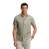 Superdry – Riviera M4011104A-J3C – Camisa verde 100% lino de manga corta con logo bordado - Hombre