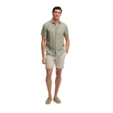 Superdry – Riviera M4011104A-J3C – Camisa verde 100% lino de manga corta con logo bordado - Hombre
