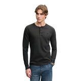 Superdry - Henley M6010975A-AFB - Camiseta negra de punto waffle y manga larga - Hombre