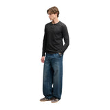 Superdry - Henley M6010975A-AFB - Camiseta negra de punto waffle y manga larga - Hombre