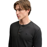 Superdry - Henley M6010975A-AFB - Camiseta negra de punto waffle y manga larga - Hombre