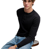 Superdry - Henley M6010975A-BTN - Camiseta azul marino de punto waffle y manga larga - Hombre