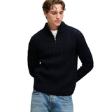 Superdry - Jacob M6110770A-98T - Jersey azul marino de punto cable con media cremallera - Hombre