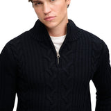 Superdry - Jacob M6110770A-98T - Jersey azul marino de punto cable con media cremallera - Hombre