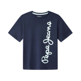 Pepe Jeans – Waldo PB5000087-595 – Camiseta azul marino de manga corta con logo estampado - Niño