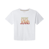 Pepe Jeans – Sage PB5000089-800 – Camiseta blanca de manga corta 100% algodón con logo degradado - Niño