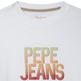 Pepe Jeans – Sage PB5000089-800 – Camiseta blanca de manga corta 100% algodón con logo degradado - Niño