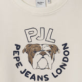 Pepe Jeans – Wilfred PB5800070-808 – Sudadera beige con bolsillos laterales y estampado delantero - Niño