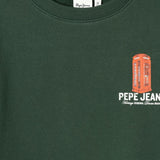 Pepe Jeans - Nicco PB5800085-697 - Sudadera verde oscuro de cuello redondo y acabados acanalados - Niño