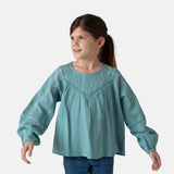 Pepe Jeans – Heloise PG3000019-558 – Blusa verde de manga larga 100% algodón con encaje - Niña