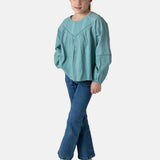 Pepe Jeans – Heloise PG3000019-558 – Blusa verde de manga larga 100% algodón con encaje - Niña