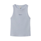 Pepe Jeans – Giselle PG5000053-513 – Top azul sin mangas de canalé con logo estampado - Niña