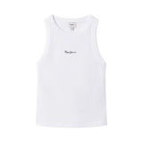 Pepe Jeans – Giselle PG5000053-800 – Top blanco sin mangas de canalé con logo estampado - Niña
