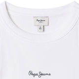 Pepe Jeans – Giselle PG5000053-800 – Top blanco sin mangas de canalé con logo estampado - Niña