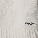 Pepe Jeans – Florence PG7000020-808 – Jersey blanco de rombos 100% algodón con bordado en la espalda - Niña