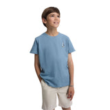 Silbon - S263020402525 – Camiseta azul de manga corta 100% algodón con dibujo en la espalda - Niño