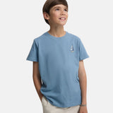 Silbon - S263020402525 – Camiseta azul de manga corta 100% algodón con dibujo en la espalda - Niño