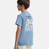 Silbon - S263020402525 – Camiseta azul de manga corta 100% algodón con dibujo en la espalda - Niño