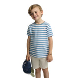 Silbon - S263020402540 – Camiseta 100% algodón de corte regular con estampado de rayas azules - Niño