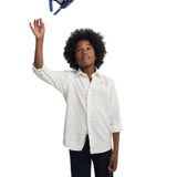 Silbon - S263020507584 – Camisa 100% lino de manga larga con estampado de rayas - Niño