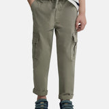 Silbon - S263020903549 – Pantalones verdes cargo de algodón con cintura ajustable - Niño
