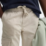 Silbon - S263020907547 – Pantalones cargo de algodón color piedra con cintura ajustable - Niño