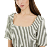 System Action - V25CA331_18 - Camisa de rayas de manga tres cuartos abullonadas y escote cuadrado - Mujer