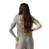 System Action - V25CA331_18 - Camisa de rayas de manga tres cuartos abullonadas y escote cuadrado - Mujer